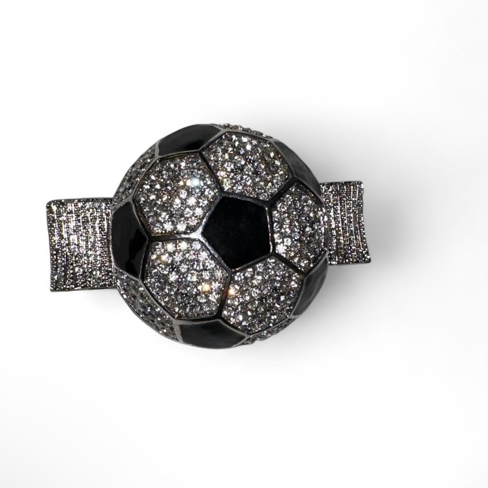Black and Silver Rhinestone Soccer Ball Bracelet